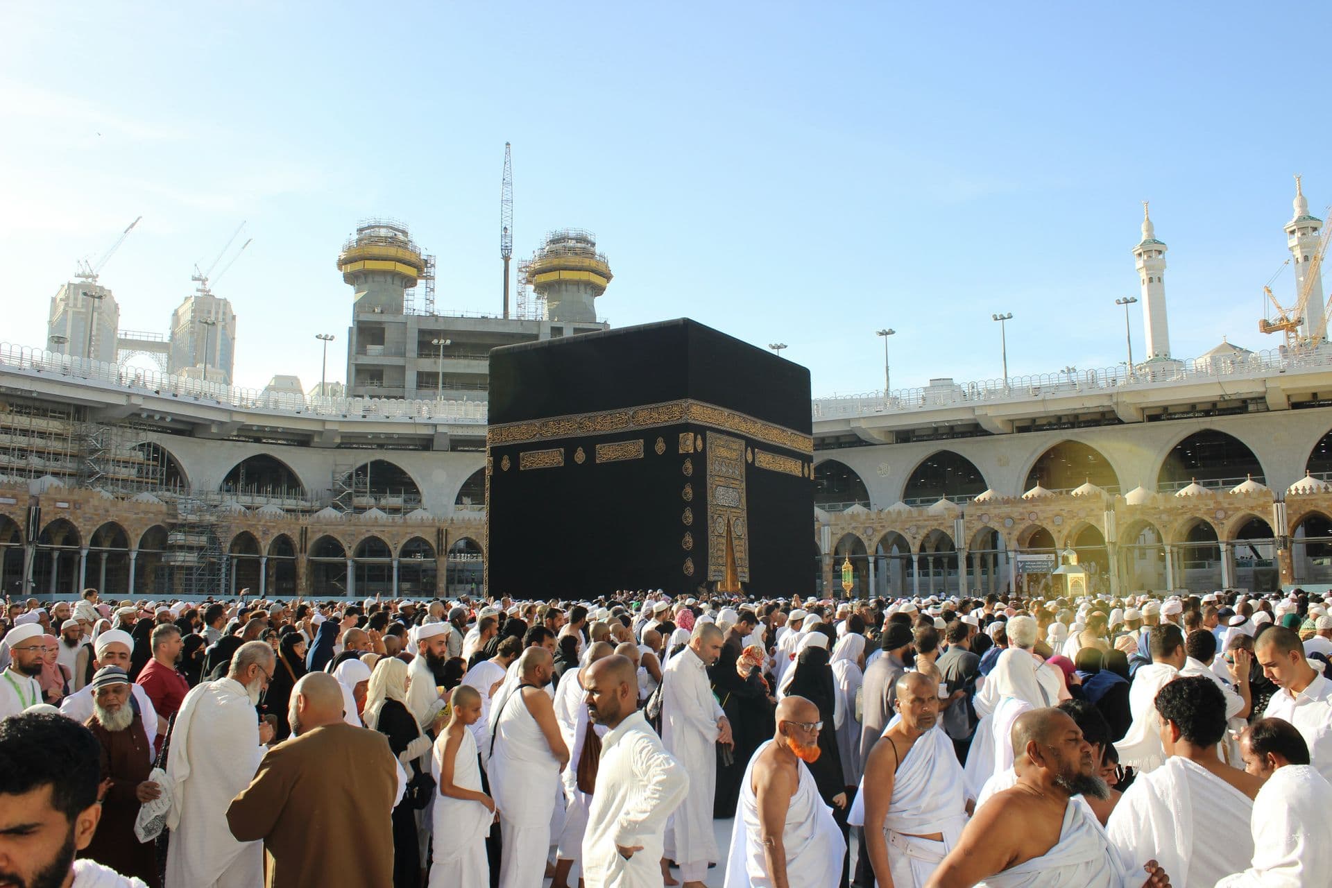 Muslims praying at the Holy Kaaba in Mecca